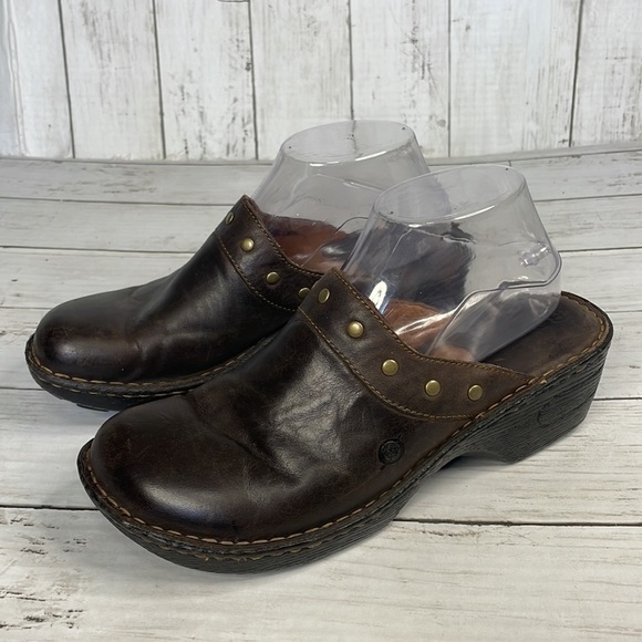 Born Brown Leather Studded Clogs - Picture 2 of 11